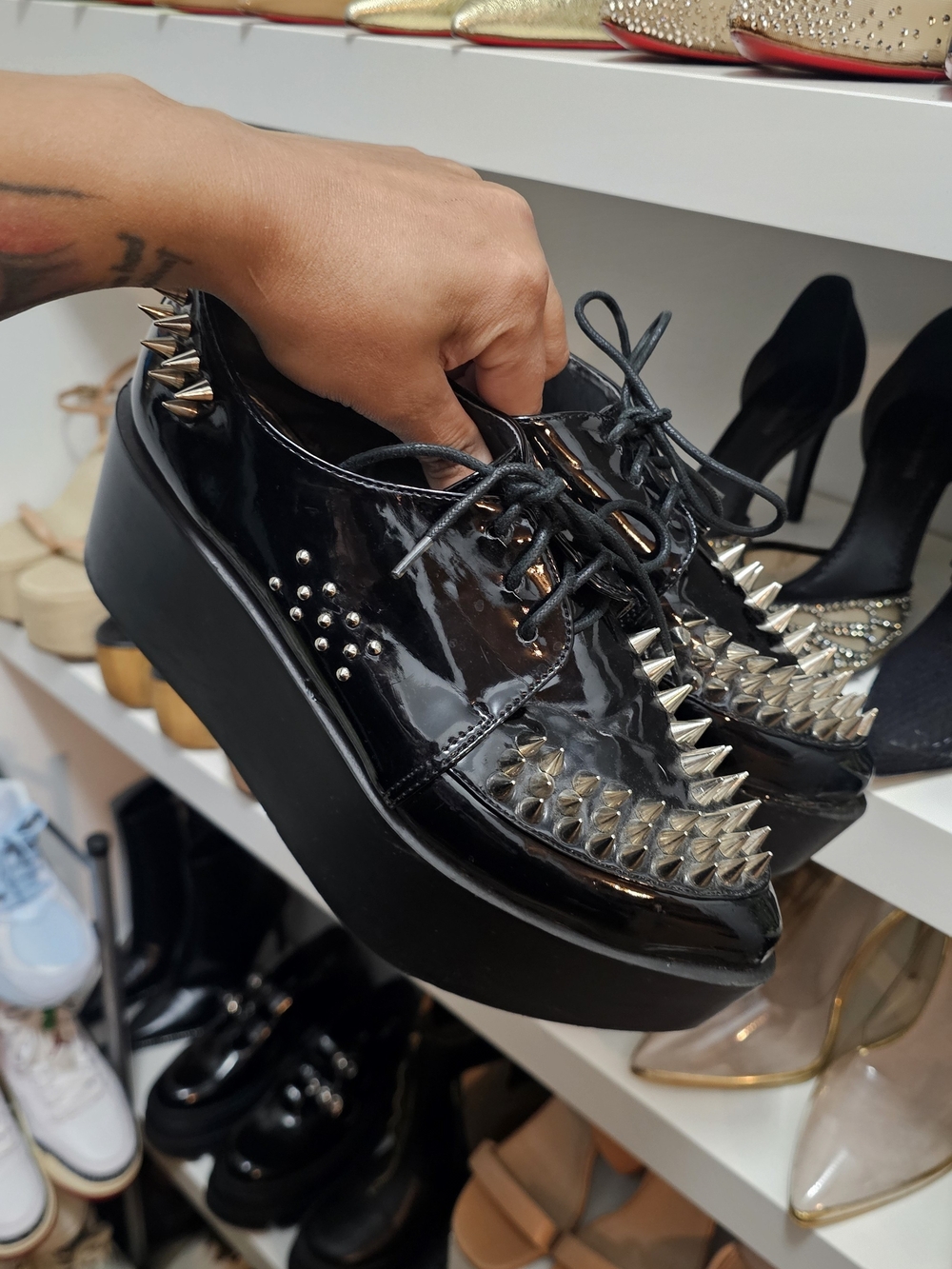 Black Patent Lace-Up Spike Oxford Creeper City Snappers